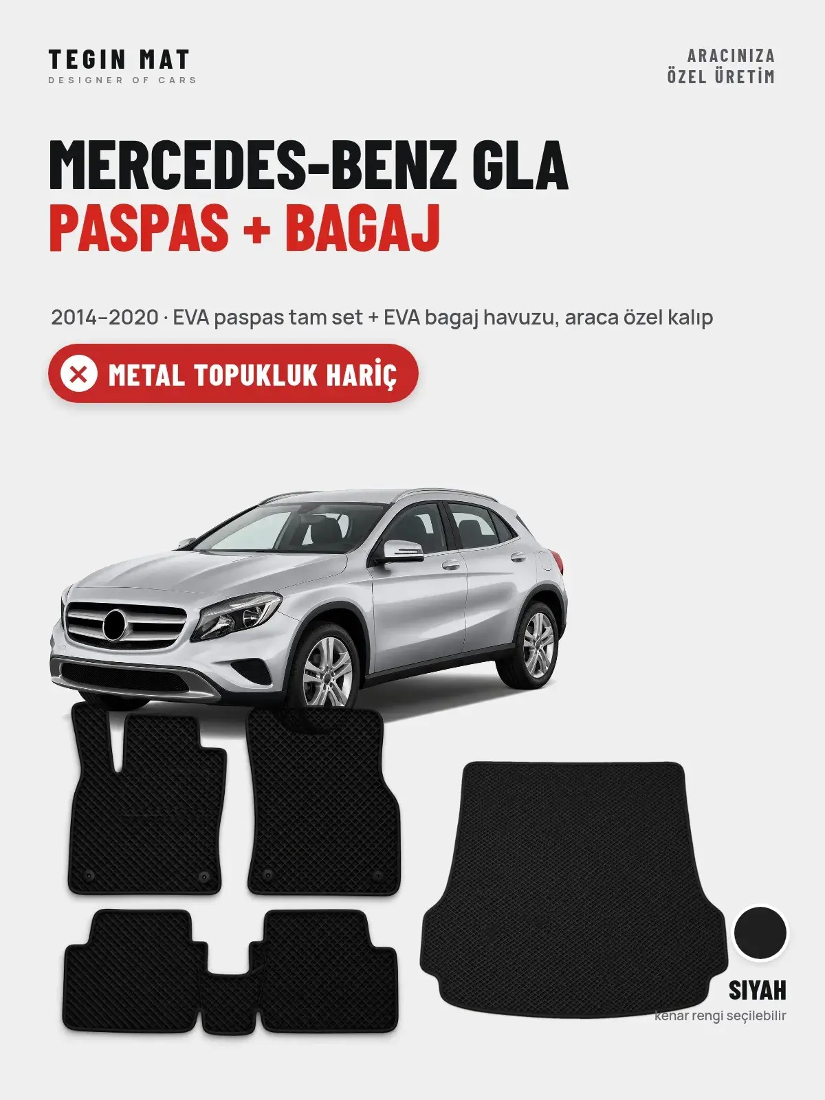 Mercedes-Benz GLA EVA Paspas + Bagaj Havuzu Seti (2014–2020) Siyah – Metal Topukluk Hariç (1)