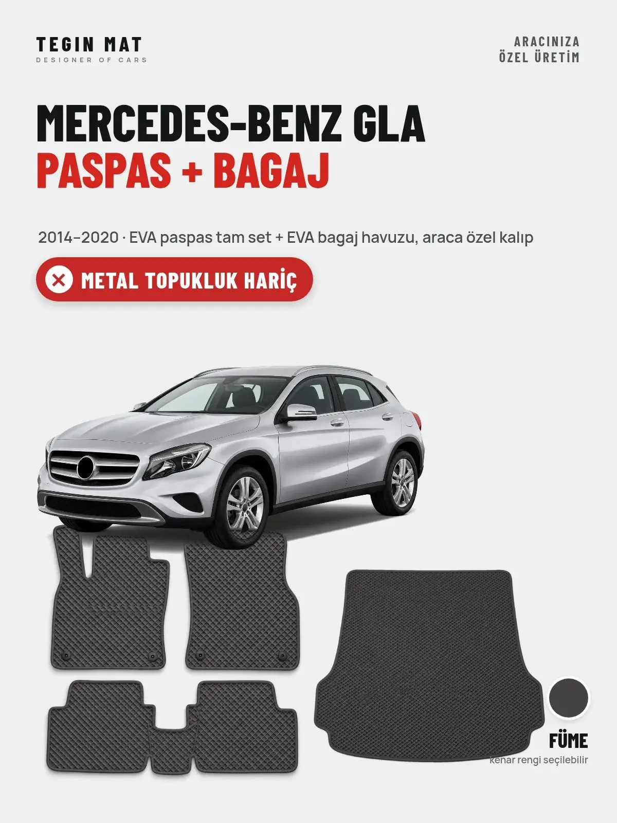 Mercedes-Benz GLA EVA Paspas + Bagaj Havuzu Seti (2014–2020) Füme – Metal Topukluk Hariç (1)