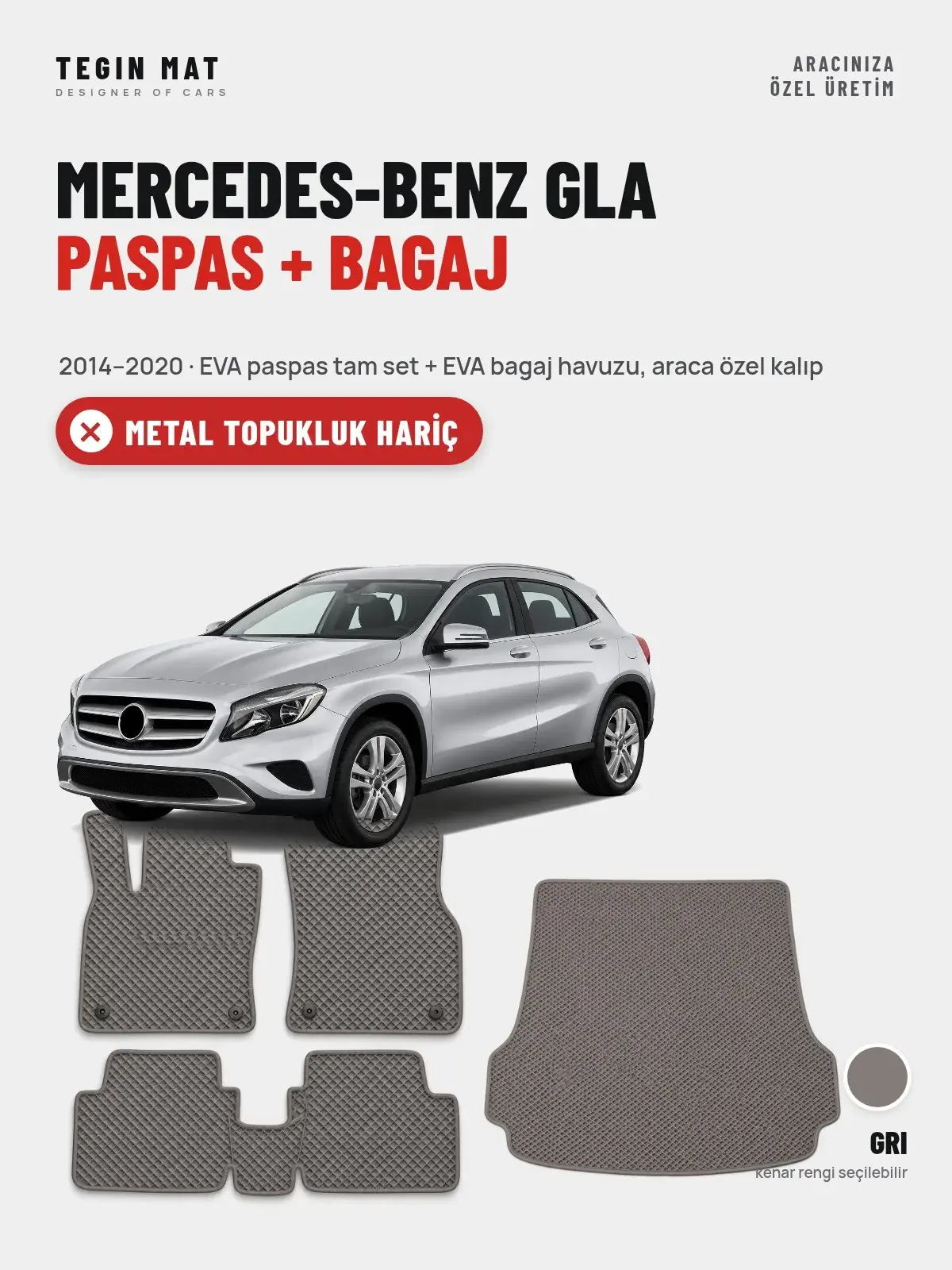 Mercedes-Benz GLA EVA Paspas + Bagaj Havuzu Seti (2014–2020) Gri – Metal Topukluk Hariç (1)