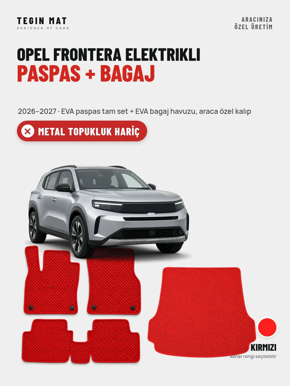 Opel Frontera Elektrikli EVA Paspas + Bagaj Havuzu Seti (2026–2027) Kırmızı – Metal Topukluk Hariç (1)