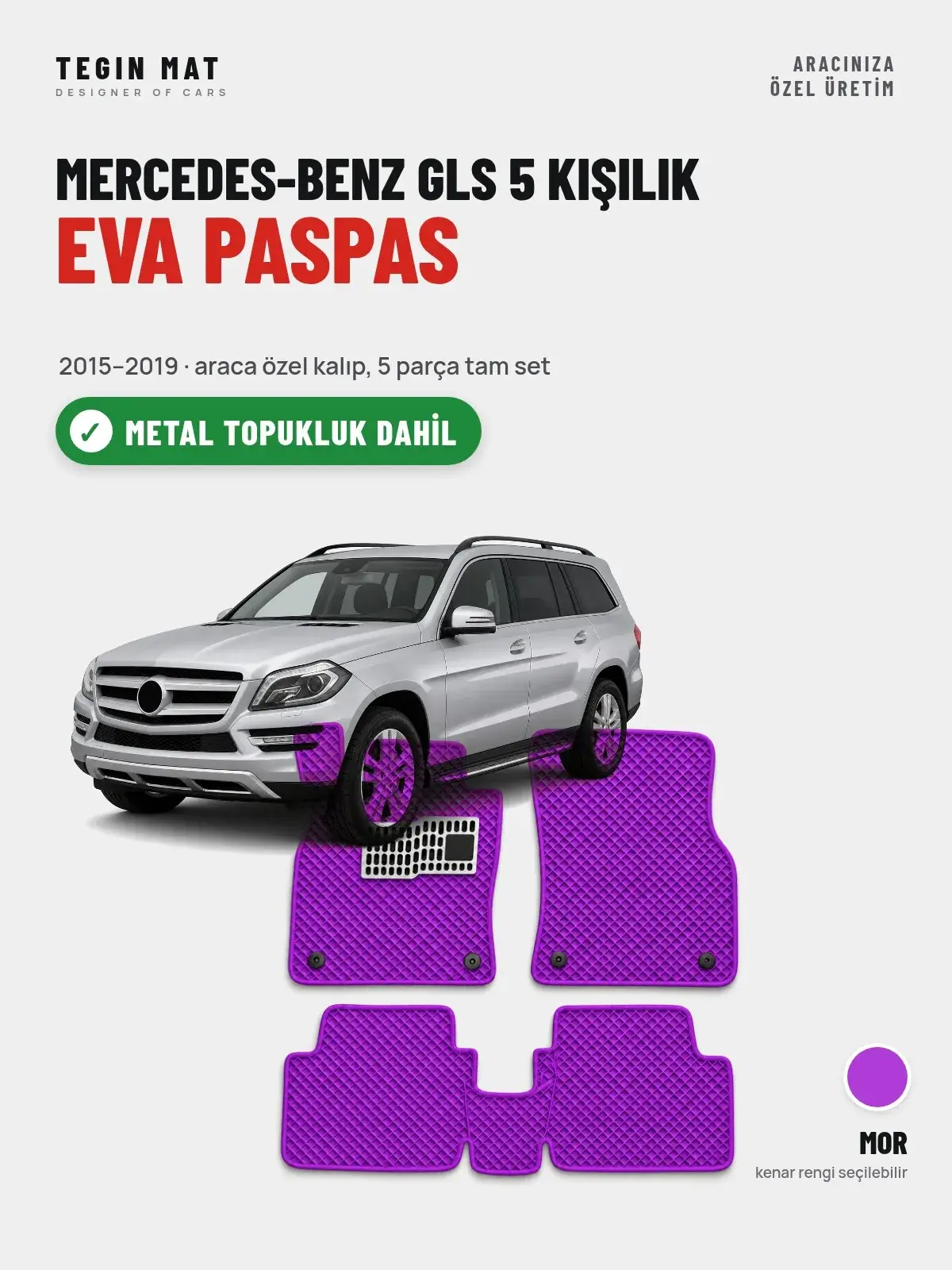 Mercedes-Benz GLS 5 Kişilik EVA Oto Paspas Tam Set (2015–2019) Mor – Metal Topukluk Dahil (1)