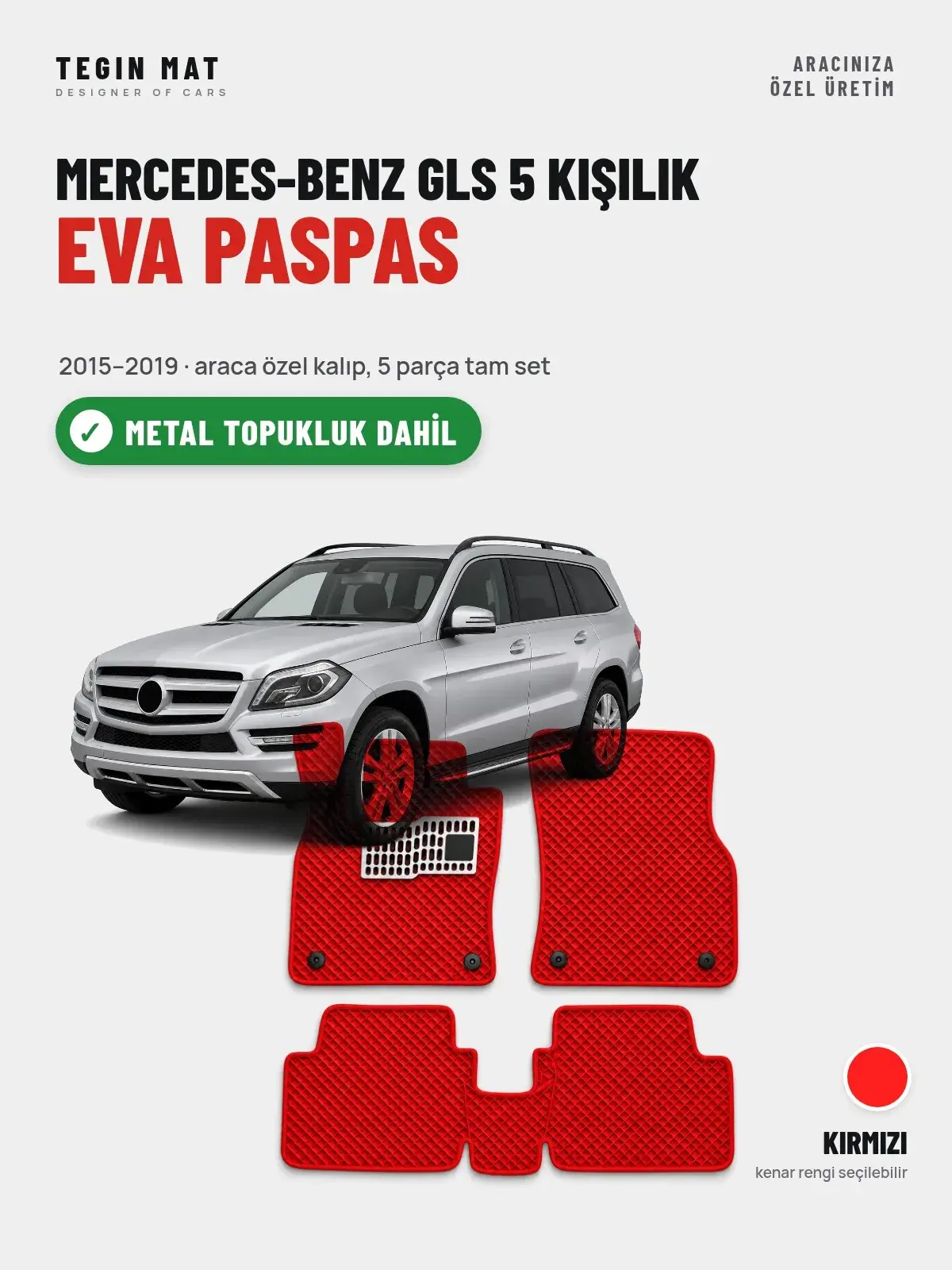 Mercedes-Benz GLS 5 Kişilik EVA Oto Paspas Tam Set (2015–2019) Kırmızı – Metal Topukluk Dahil (1)