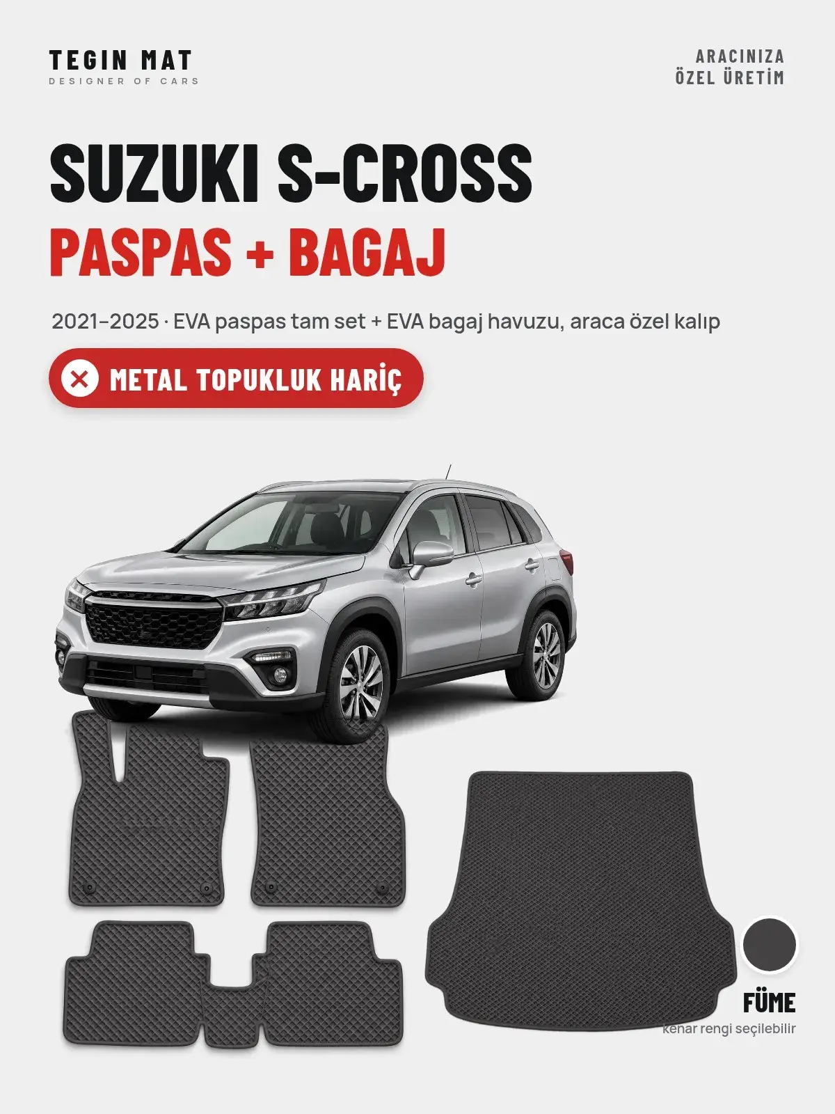 Suzuki S-Cross EVA Paspas + Bagaj Havuzu Seti (2021–2025) Füme – Metal Topukluk Hariç (1)