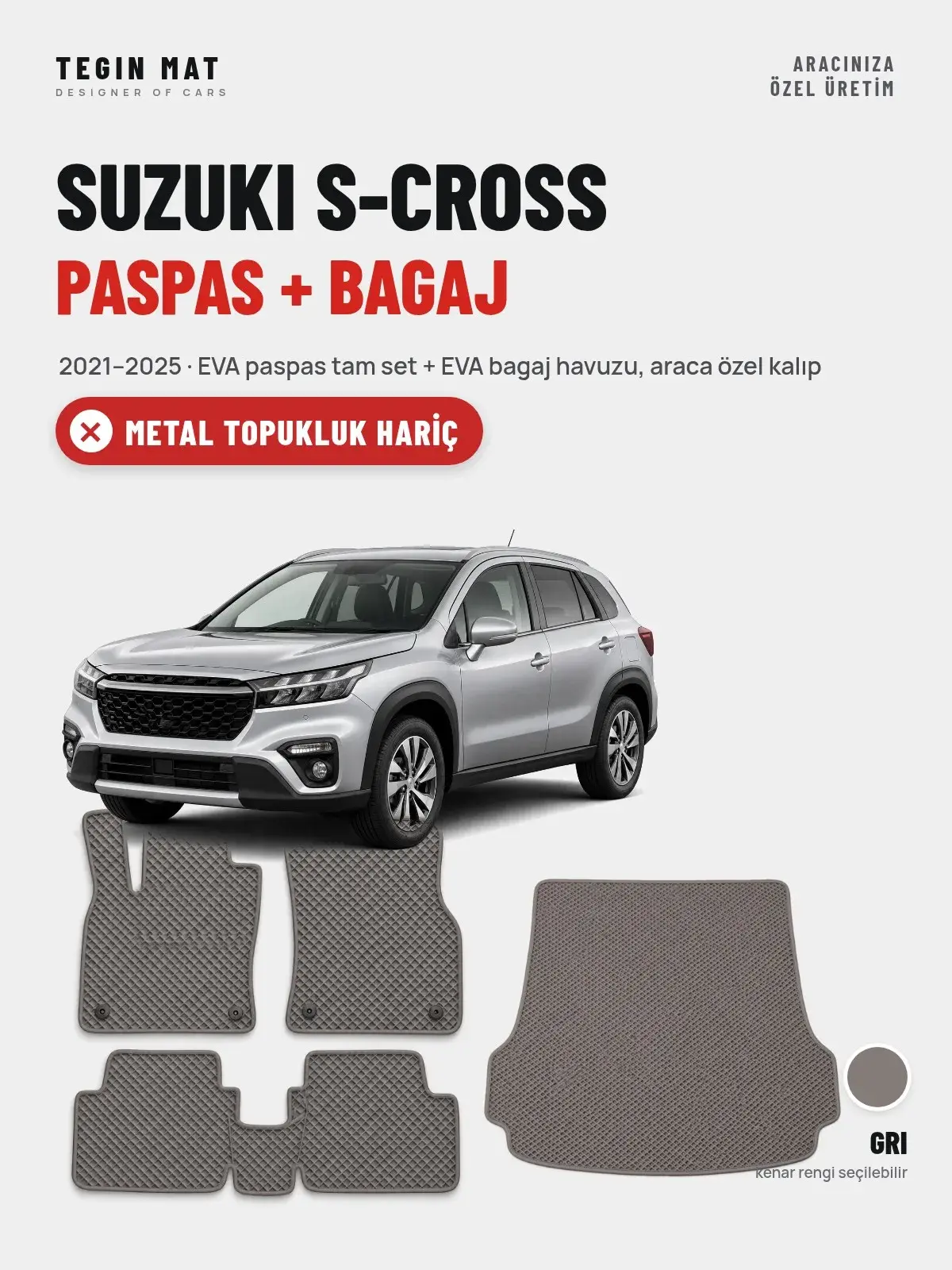 Suzuki S-Cross EVA Paspas + Bagaj Havuzu Seti (2021–2025) Gri – Metal Topukluk Hariç (1)