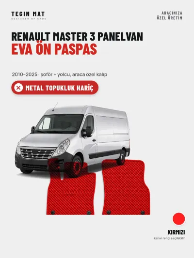 Renault Master 3 Panelvan EVA Ön Paspas (2010–2025) Kırmızı – Metal Topukluk Hariç