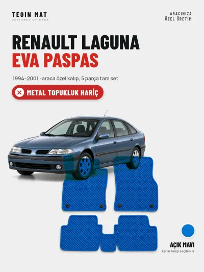 Renault Laguna EVA Oto Paspas Tam Set (1994–2001) Açık Mavi – Metal Topukluk Hariç