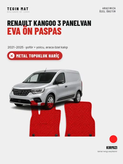 Renault Kangoo 3 Panelvan EVA Ön Paspas (2021–2025) Kırmızı – Metal Topukluk Hariç
