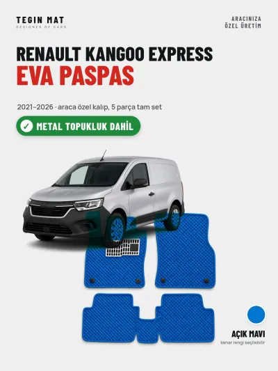 Renault Kangoo Express EVA Oto Paspas Tam Set (2021–2026) Açık Mavi – Metal Topukluk Dahil