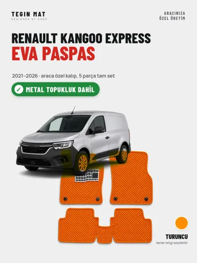 Renault Kangoo Express EVA Oto Paspas Tam Set (2021–2026) Turuncu – Metal Topukluk Dahil