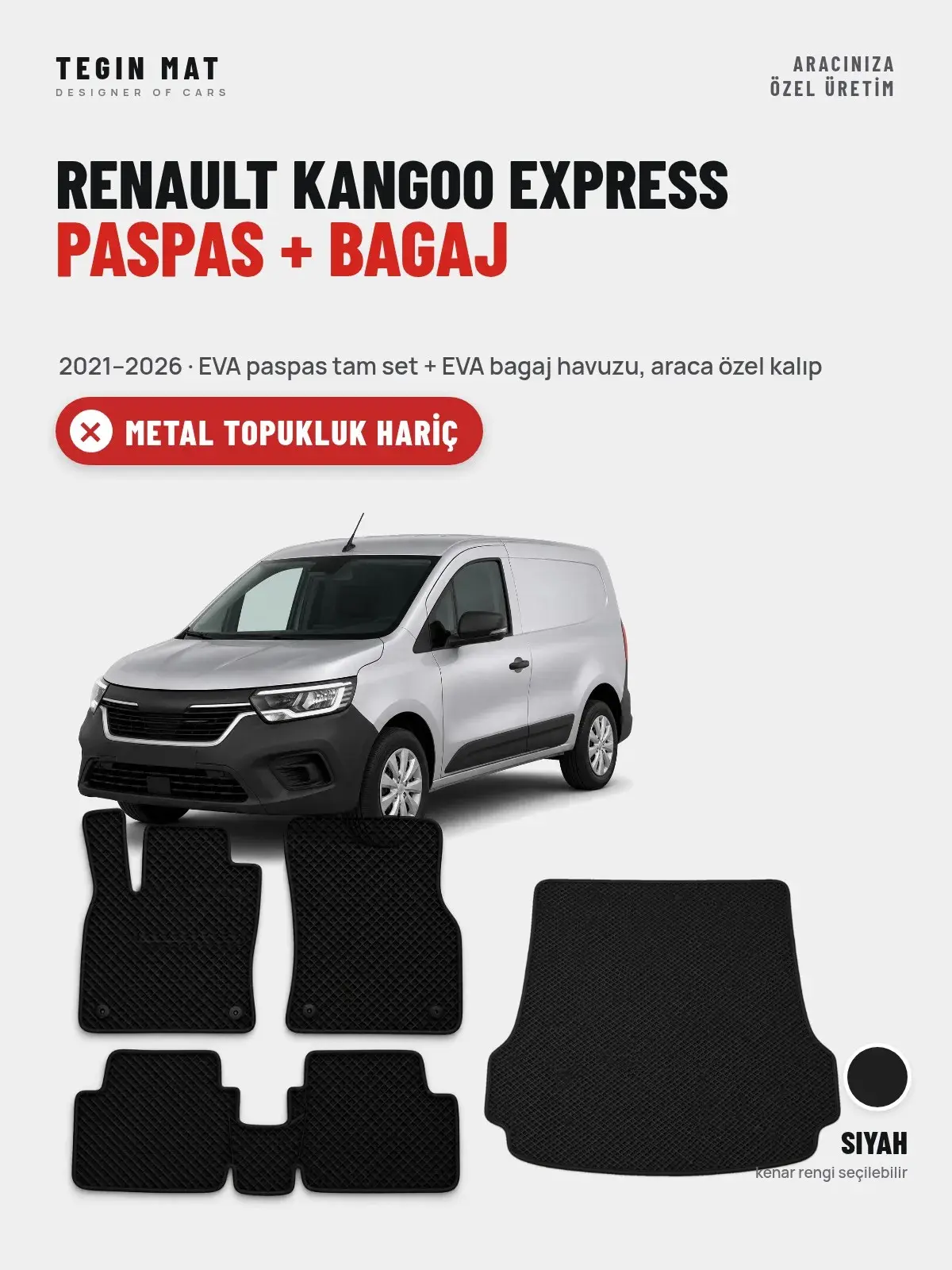 Renault Kangoo Express EVA Paspas + Bagaj Havuzu Seti (2021–2026) Siyah – Metal Topukluk Hariç (1)
