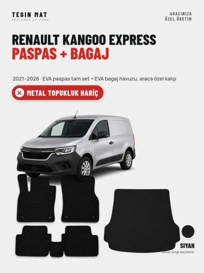 Renault Kangoo Express EVA Paspas + Bagaj Havuzu Seti (2021–2026) Siyah – Metal Topukluk Hariç