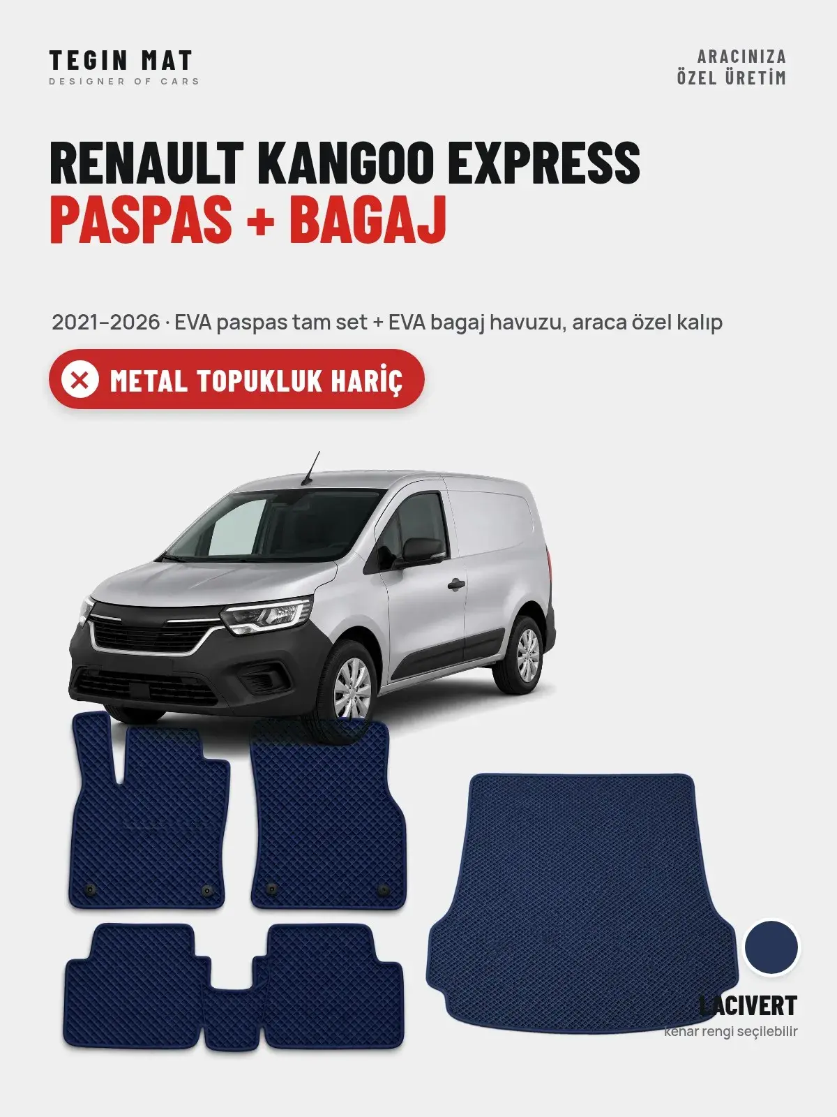 Renault Kangoo Express EVA Paspas + Bagaj Havuzu Seti (2021–2026) Lacivert – Metal Topukluk Hariç (1)