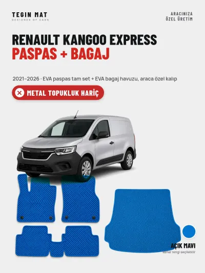 Renault Kangoo Express EVA Paspas + Bagaj Havuzu Seti (2021–2026) Açık Mavi – Metal Topukluk Hariç
