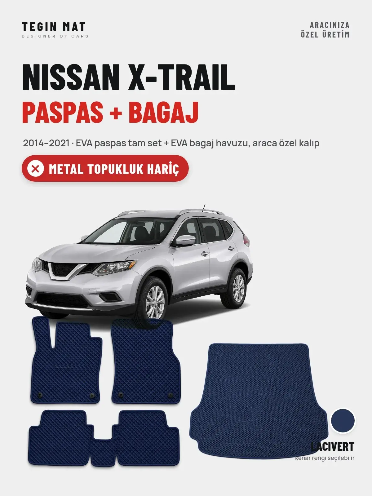 Nissan X-Trail EVA Paspas + Bagaj Havuzu Seti (2014–2021) Lacivert – Metal Topukluk Hariç (1)