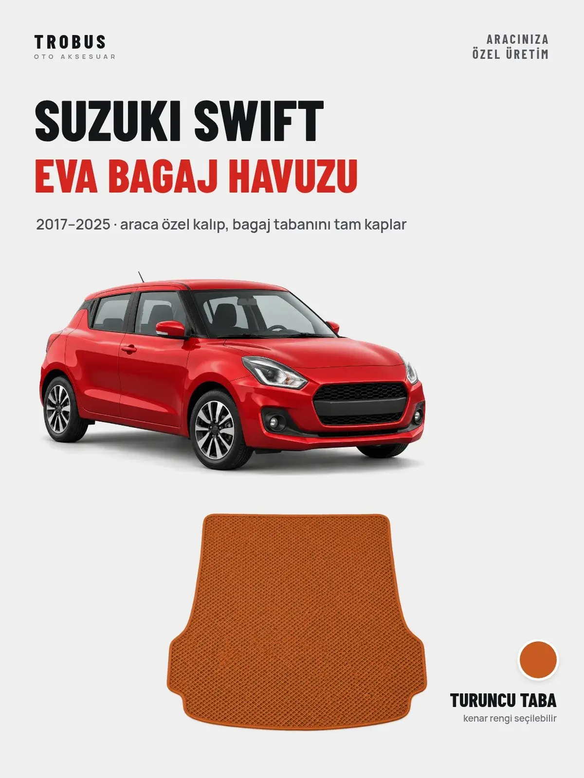 Suzuki Swift EVA Bagaj Havuzu (2017–2025) Turuncu Taba – Araca Özel Kalıp (1)