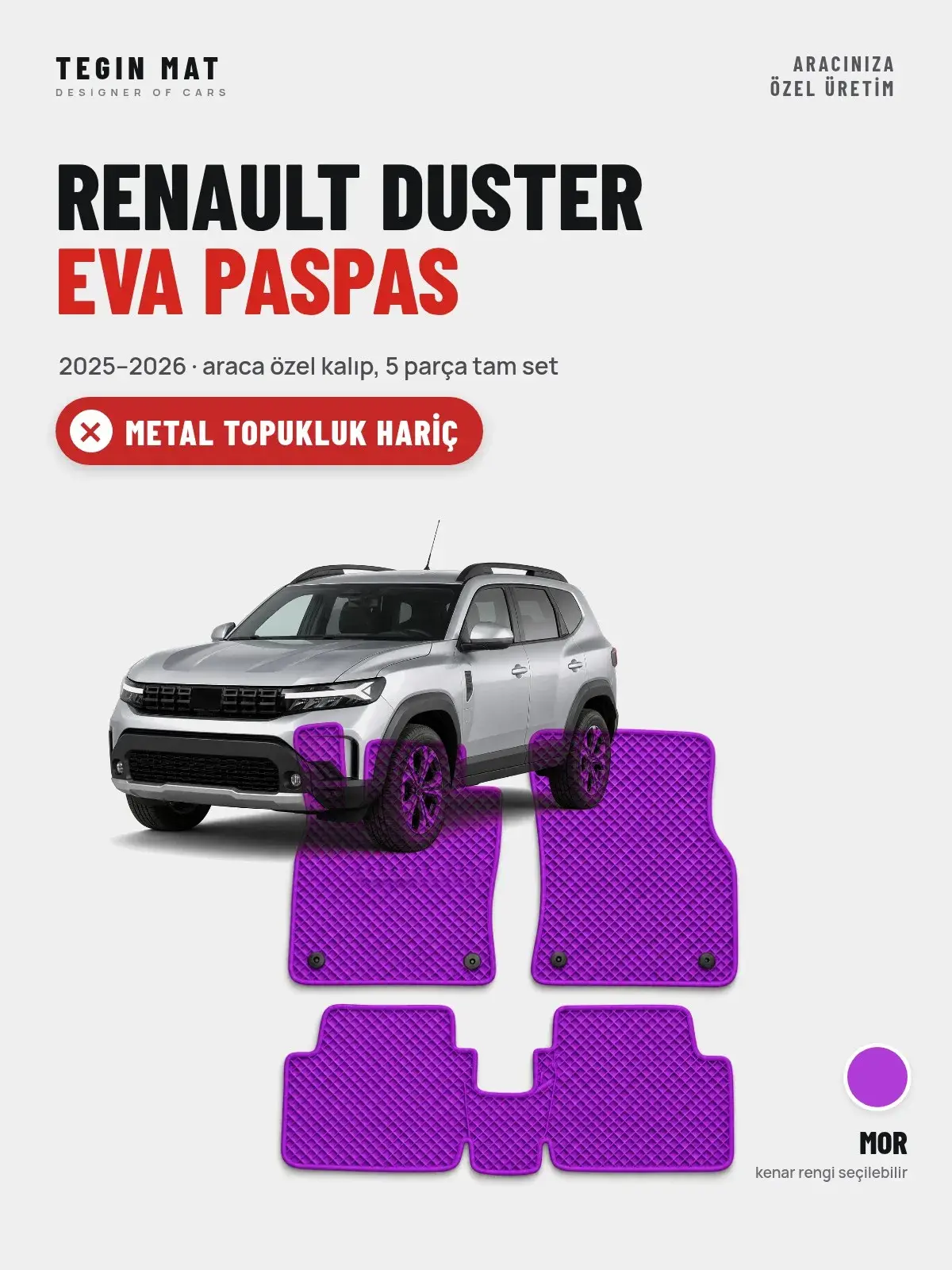 Renault Duster EVA Oto Paspas Tam Set (2025–2026) Mor – Metal Topukluk Hariç (1)