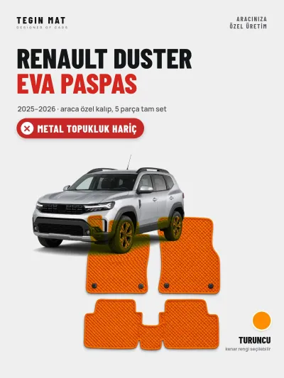 Renault Duster EVA Oto Paspas Tam Set (2025–2026) Turuncu – Metal Topukluk Hariç