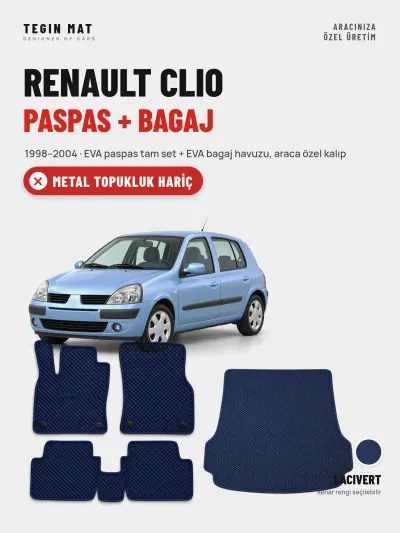 Renault Clio EVA Paspas + Bagaj Havuzu Seti (1998–2004) Lacivert – Metal Topukluk Hariç