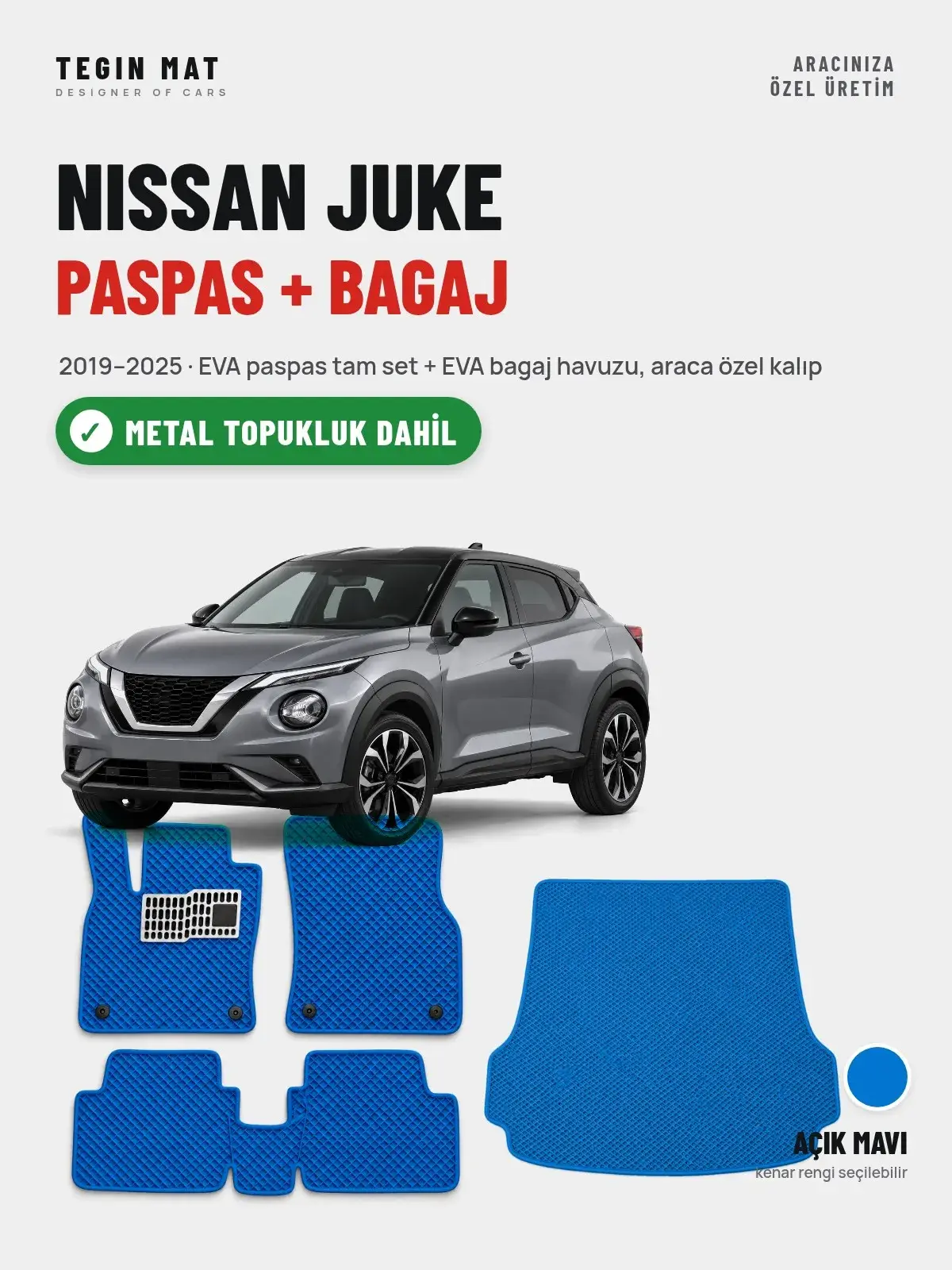 Nissan Juke EVA Paspas + Bagaj Havuzu Seti (2019–2025) Açık Mavi – Metal Topukluk Dahil (1)