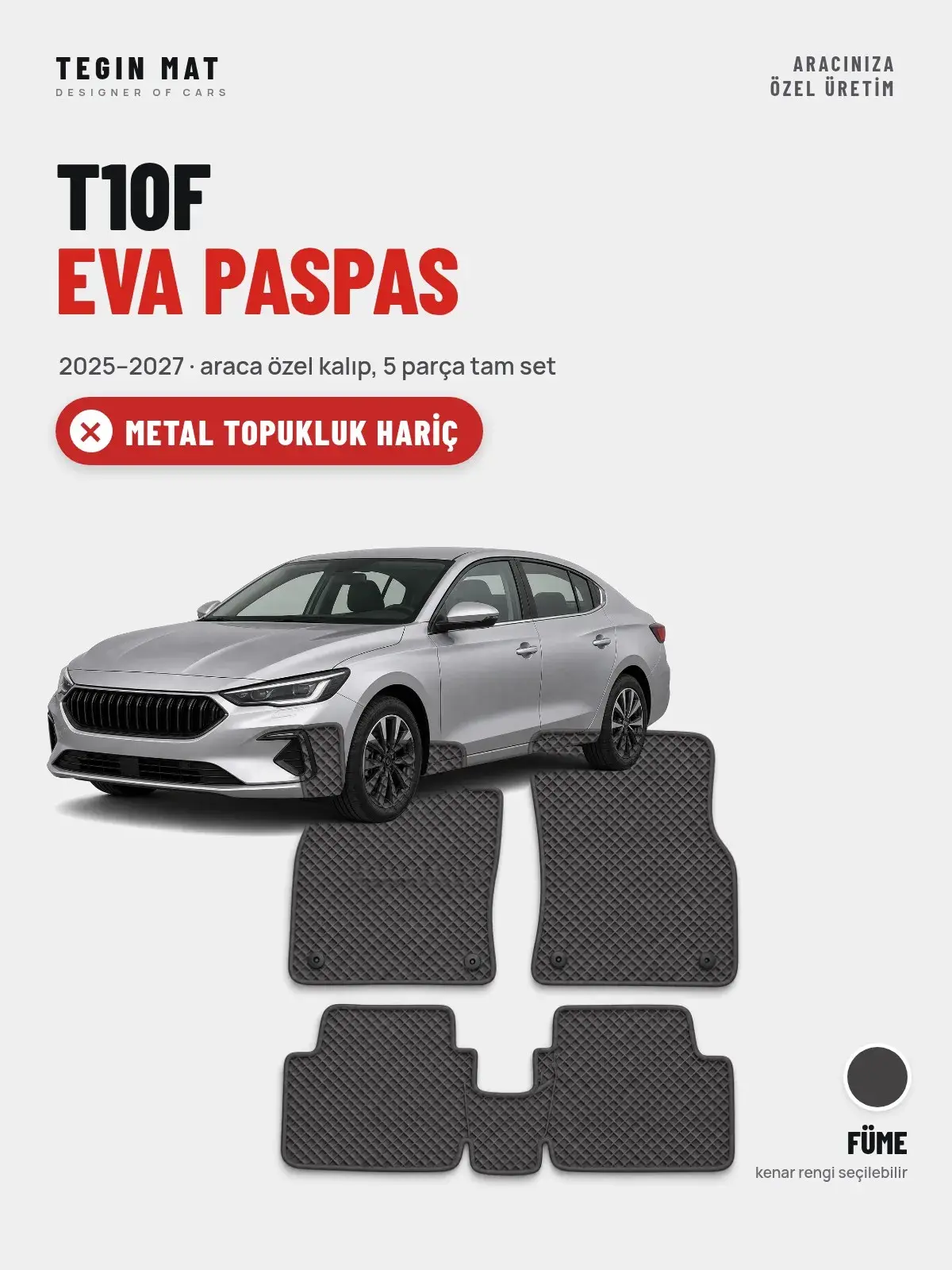 T10F EVA Oto Paspas Tam Set (2025–2027) Füme – Metal Topukluk Hariç (1)
