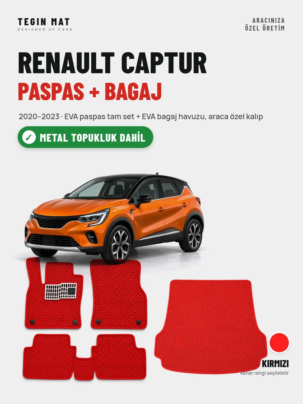 Renault Captur EVA Paspas + Bagaj Havuzu Seti (2020–2023) Kırmızı – Metal Topukluk Dahil (1)