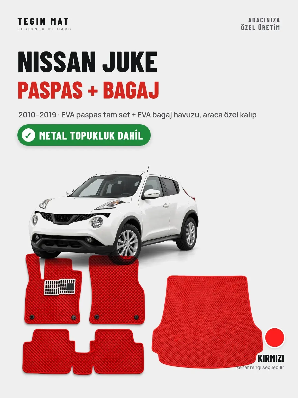 Nissan Juke EVA Paspas + Bagaj Havuzu Seti (2010–2019) Kırmızı – Metal Topukluk Dahil (1)