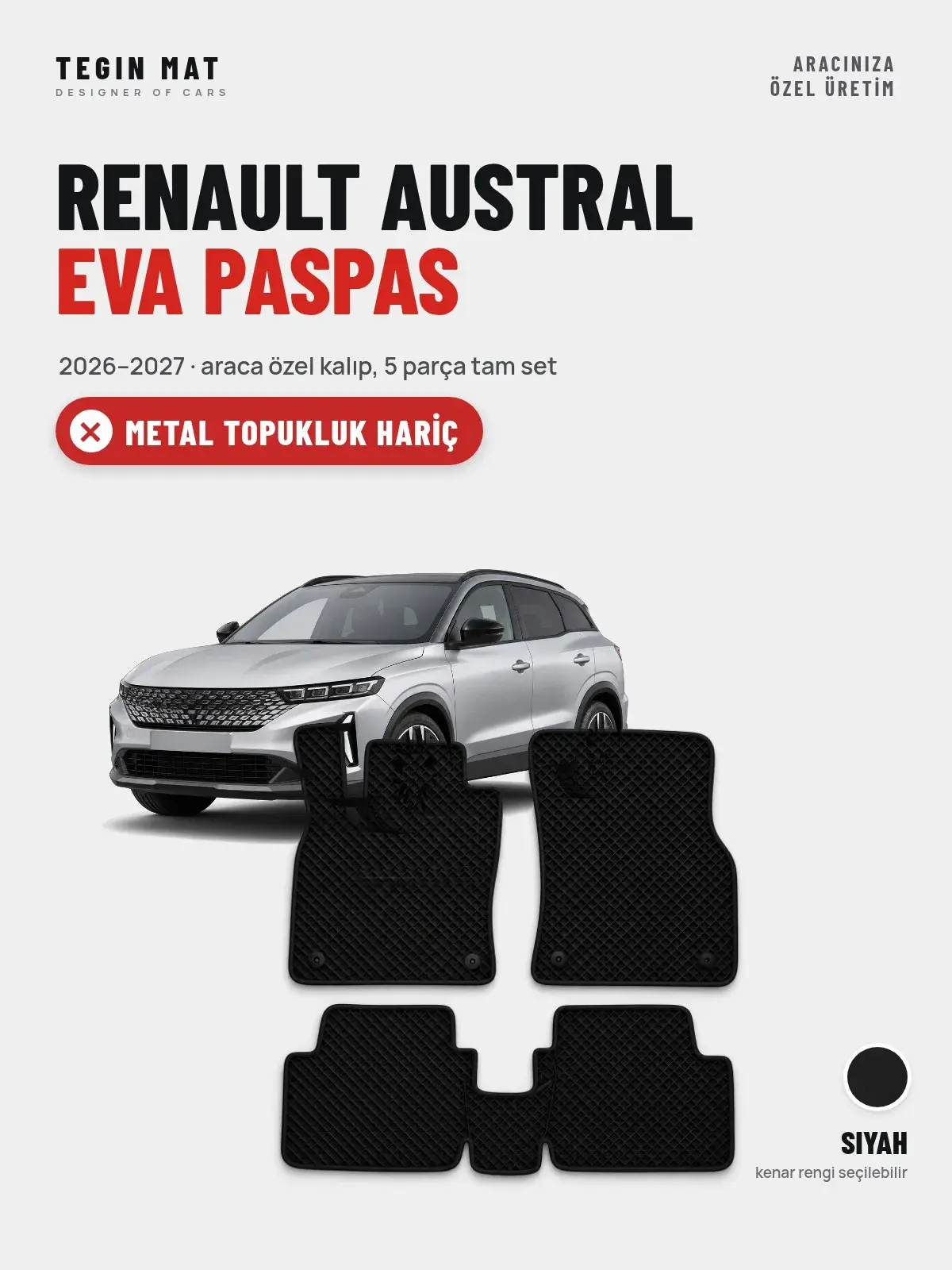 Renault Austral EVA Oto Paspas Tam Set (2026–2027) Siyah – Metal Topukluk Hariç (1)