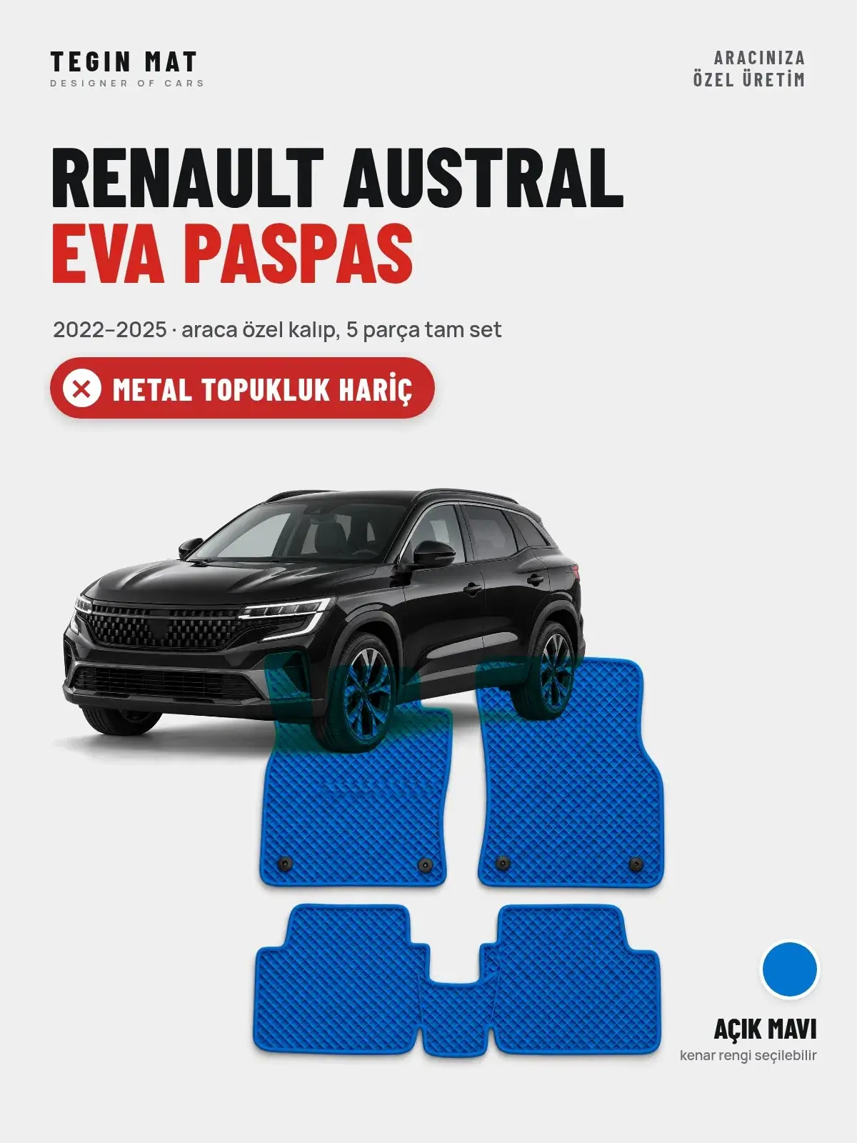 Renault Austral EVA Oto Paspas Tam Set (2022–2025) Açık Mavi – Metal Topukluk Hariç (1)