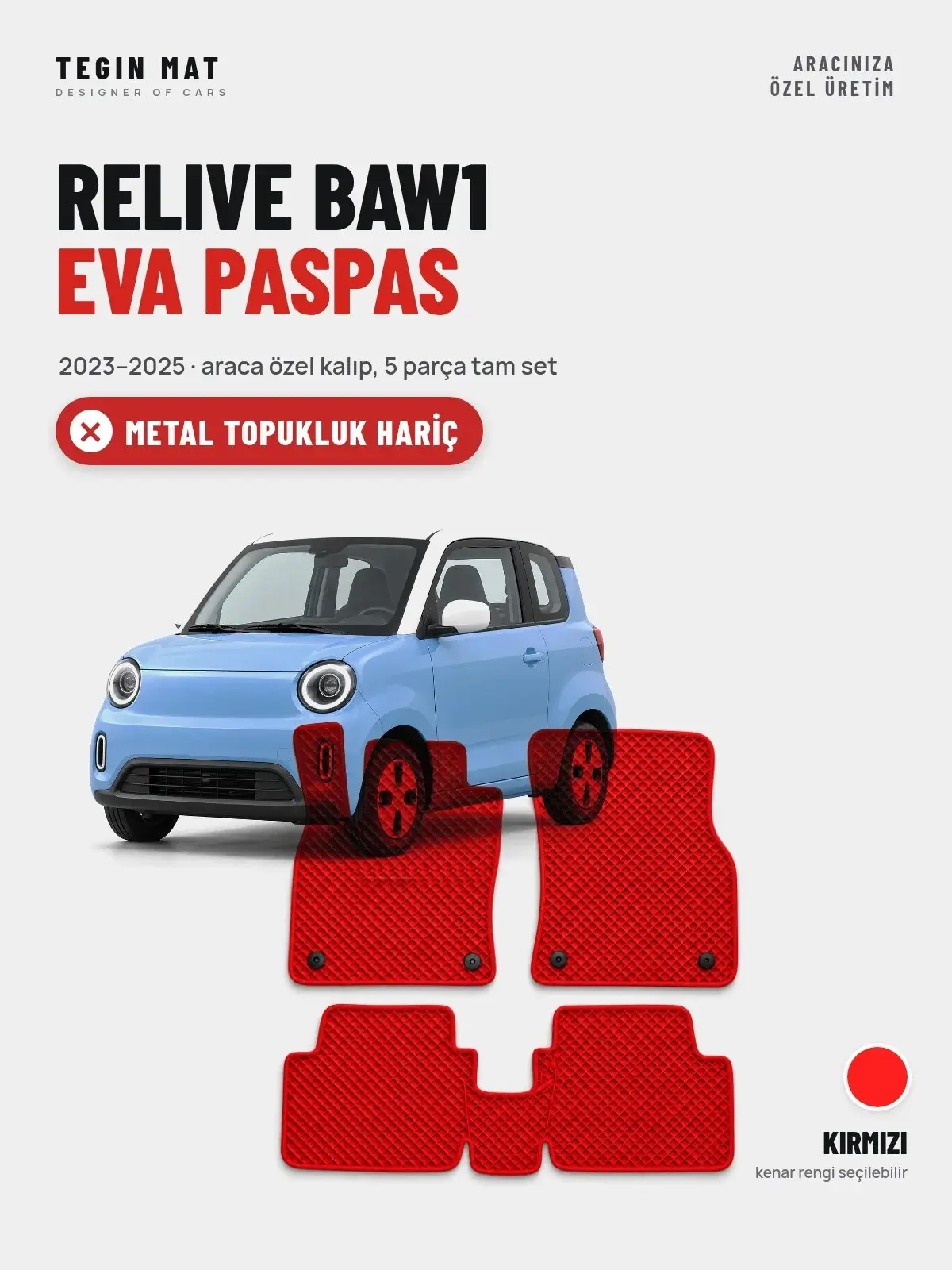 Relive BAW1 EVA Oto Paspas Tam Set (2023–2025) Kırmızı – Metal Topukluk Hariç (1)