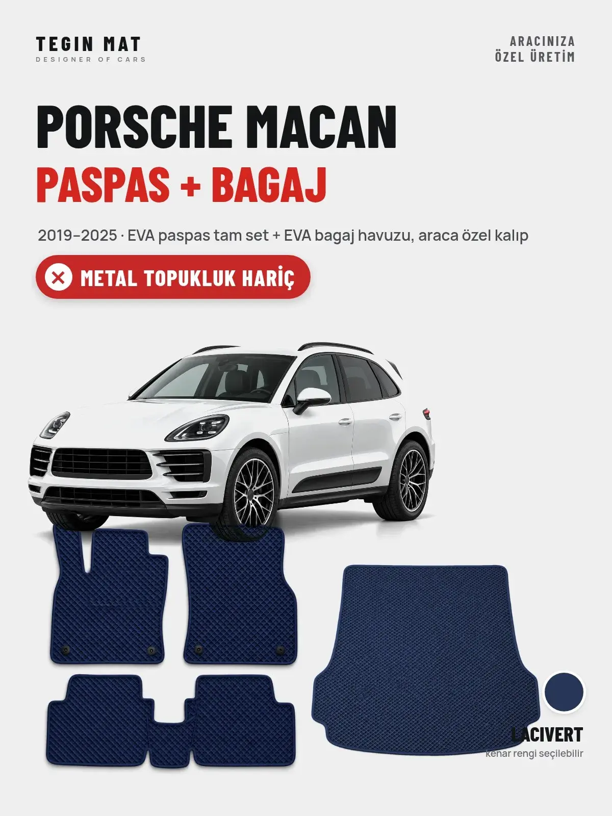 Porsche Macan EVA Paspas + Bagaj Havuzu Seti (2019–2025) Lacivert – Metal Topukluk Hariç (1)