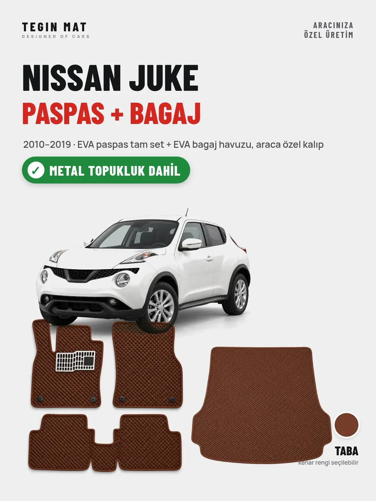 Nissan Juke EVA Paspas + Bagaj Havuzu Seti (2010–2019) Taba – Metal Topukluk Dahil (1)