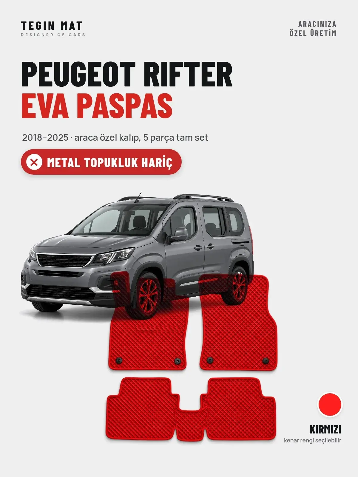 Peugeot Rifter EVA Oto Paspas Tam Set (2018–2025) Kırmızı – Metal Topukluk Hariç (1)