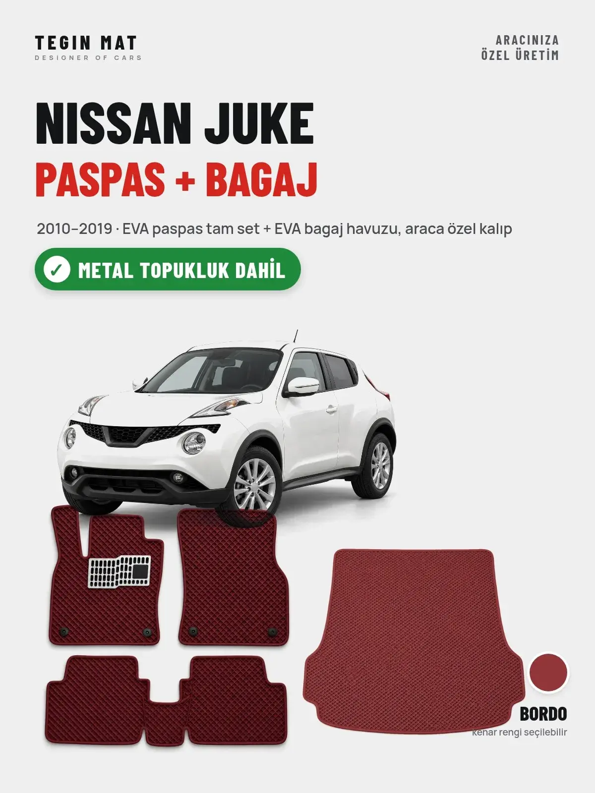 Nissan Juke EVA Paspas + Bagaj Havuzu Seti (2010–2019) Bordo – Metal Topukluk Dahil (1)