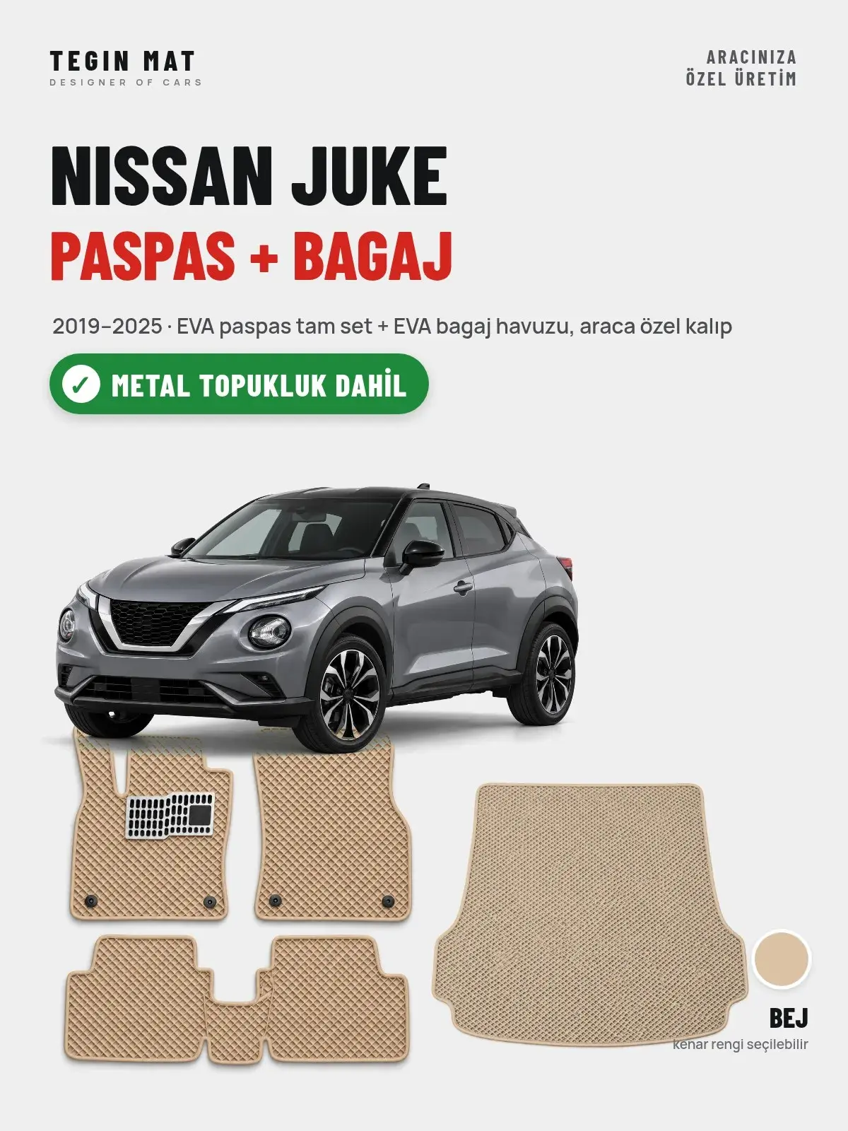 Nissan Juke EVA Paspas + Bagaj Havuzu Seti (2019–2025) Bej – Metal Topukluk Dahil (1)