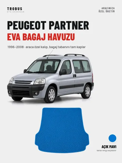 Peugeot Partner EVA Bagaj Havuzu (1996–2008) Açık Mavi – Araca Özel Kalıp