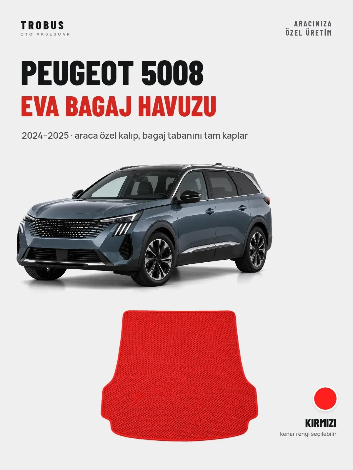 Peugeot 5008 EVA Bagaj Havuzu (2024–2025) Kırmızı – Araca Özel Kalıp (1)