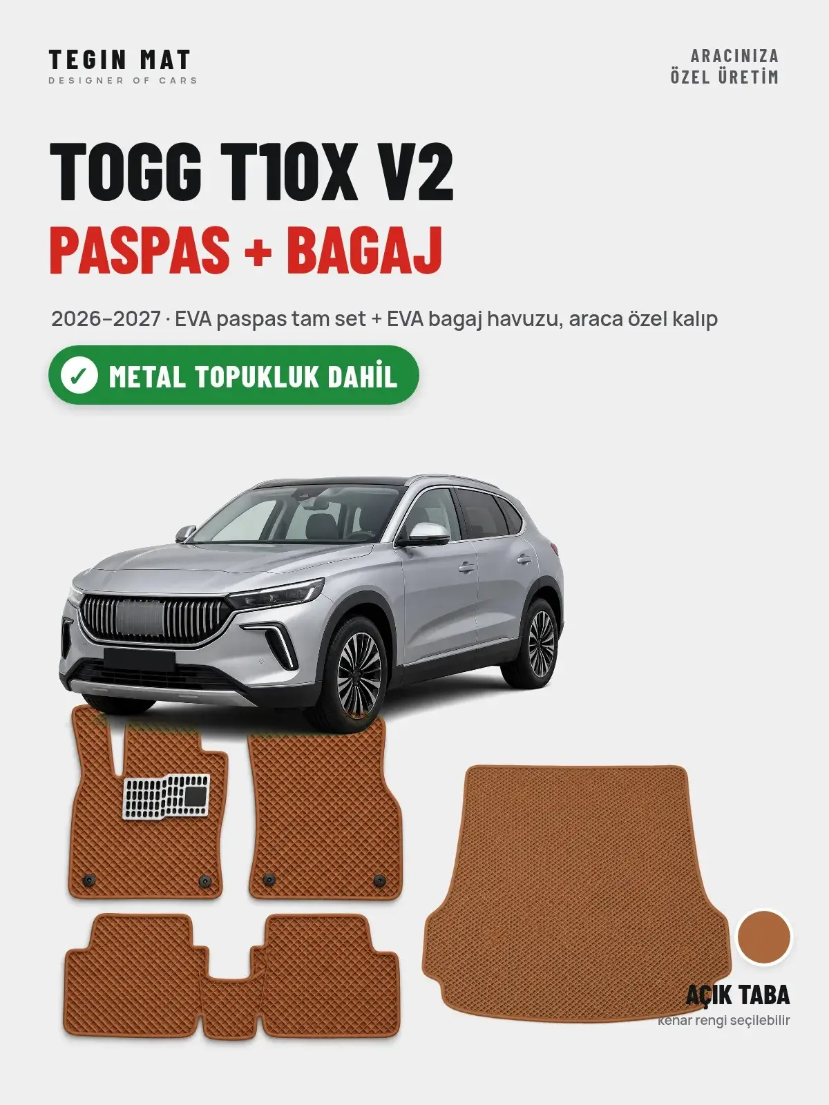 Togg T10X V2 EVA Paspas + Bagaj Havuzu Seti (2026–2027) Açık Taba – Metal Topukluk Dahil (1)