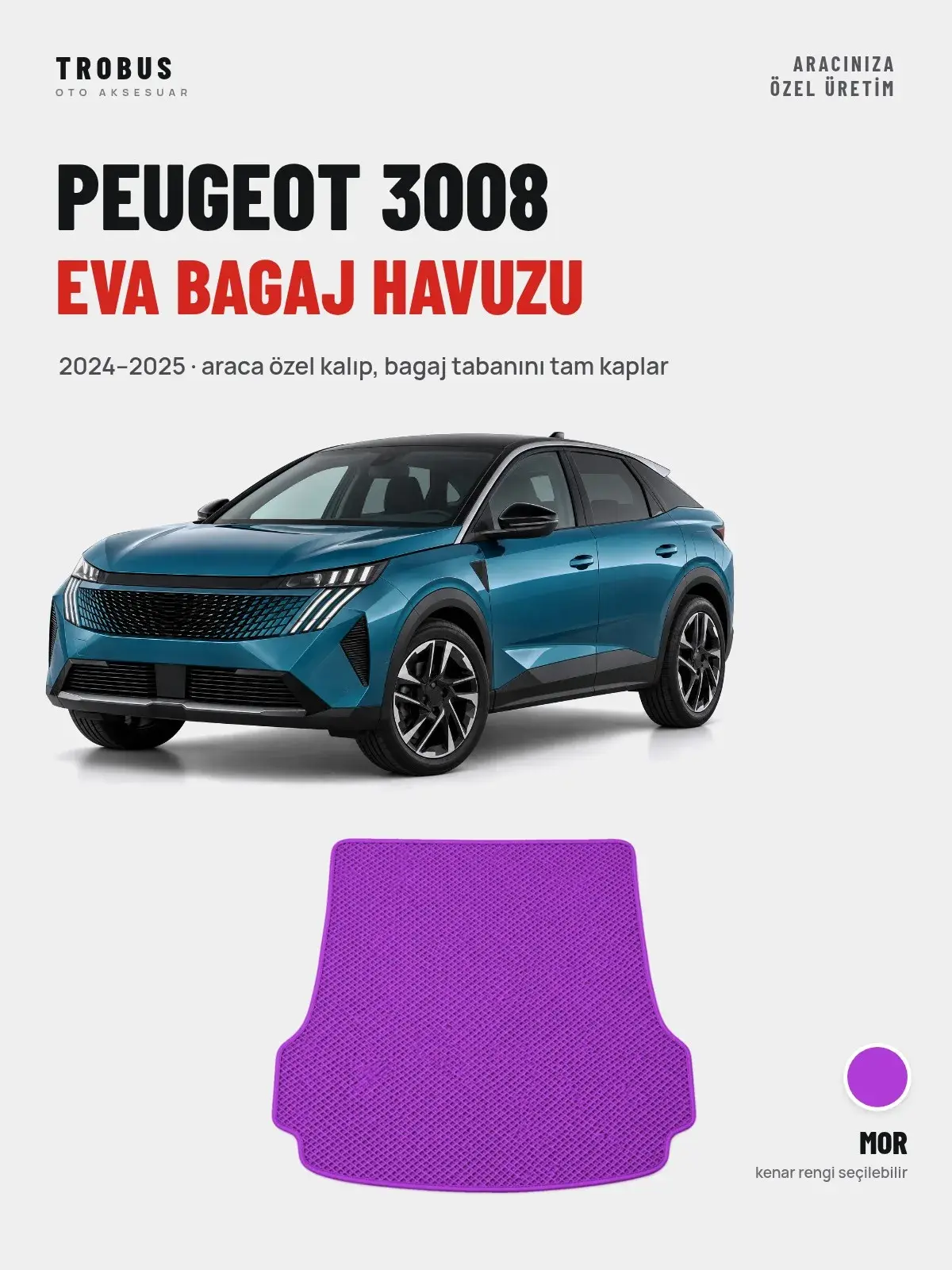 Peugeot 3008 EVA Bagaj Havuzu (2024–2025) Mor – Araca Özel Kalıp (1)