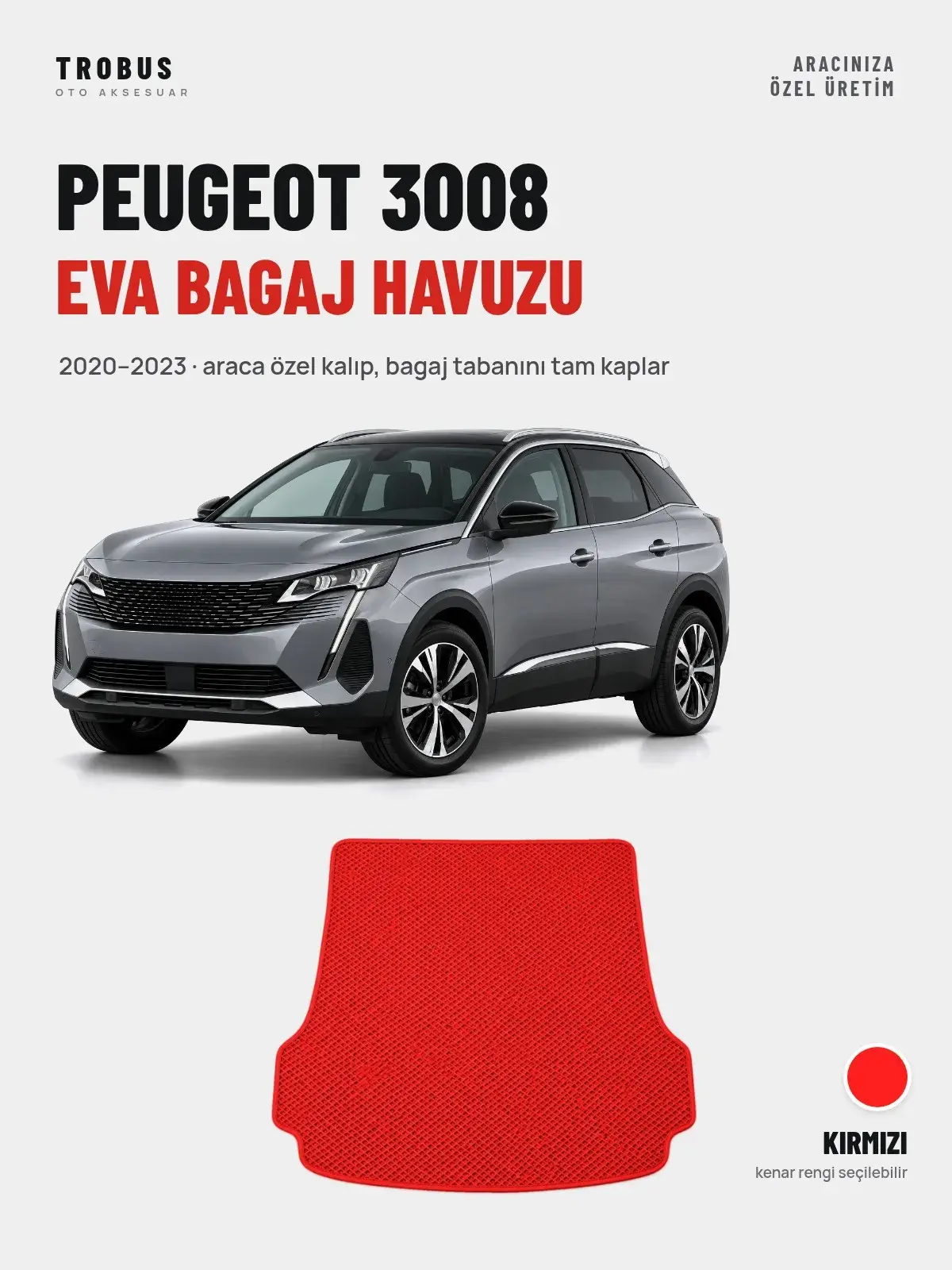 Peugeot 3008 EVA Bagaj Havuzu (2020–2023) Kırmızı – Araca Özel Kalıp (1)