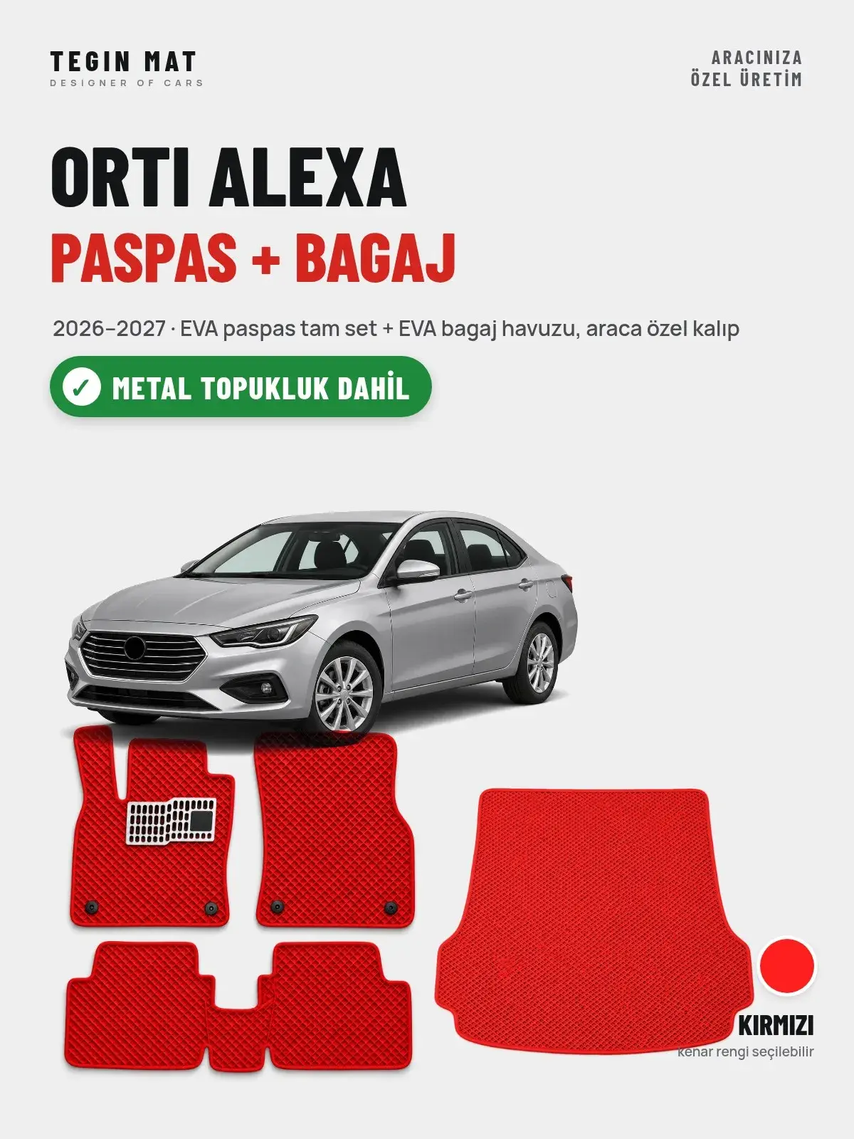 ORTI Alexa EVA Paspas + Bagaj Havuzu Seti (2026–2027) Kırmızı – Metal Topukluk Dahil (1)