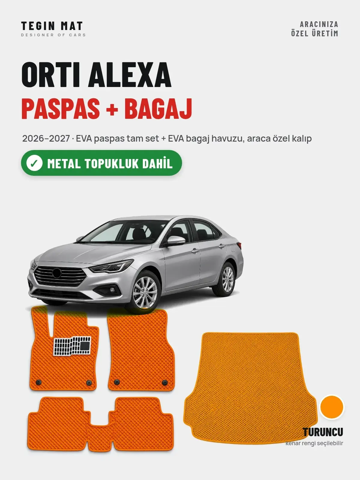 ORTI Alexa EVA Paspas + Bagaj Havuzu Seti (2026–2027) Turuncu – Metal Topukluk Dahil (1)
