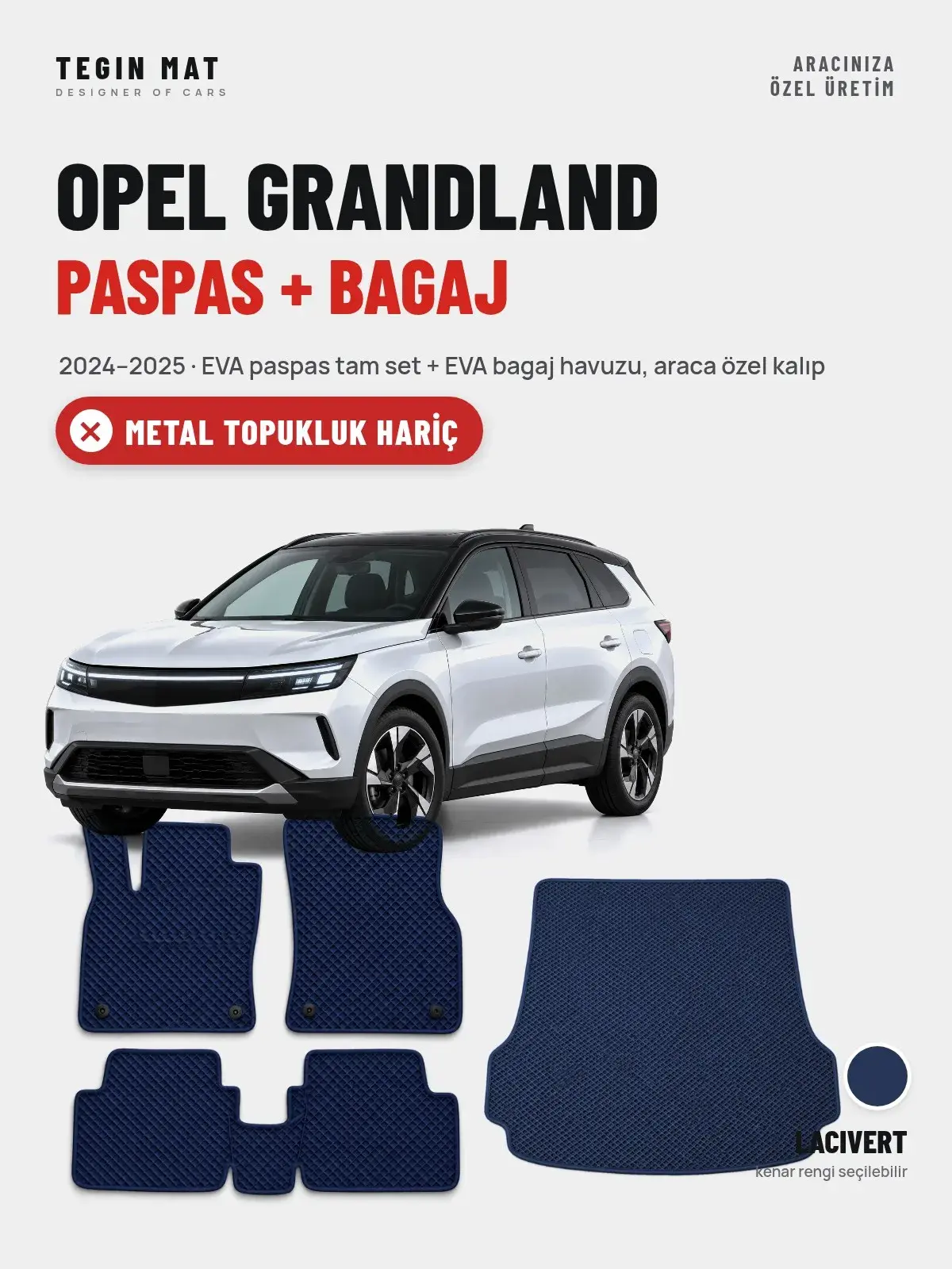 Opel Grandland EVA Paspas + Bagaj Havuzu Seti (2024–2025) Lacivert – Metal Topukluk Hariç (1)