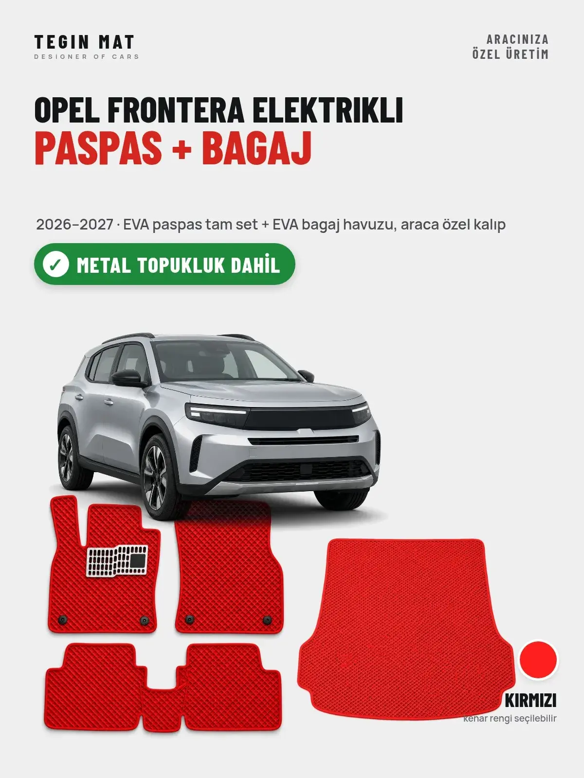 Opel Frontera Elektrikli EVA Paspas + Bagaj Havuzu Seti (2026–2027) Kırmızı – Metal Topukluk Dahil (1)