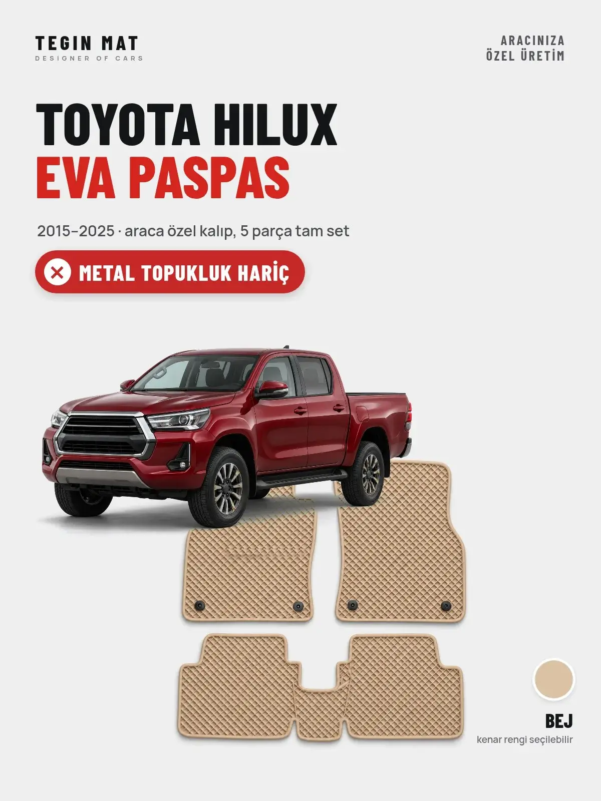 Toyota Hilux EVA Oto Paspas Tam Set (2015–2025) Bej – Metal Topukluk Hariç (1)