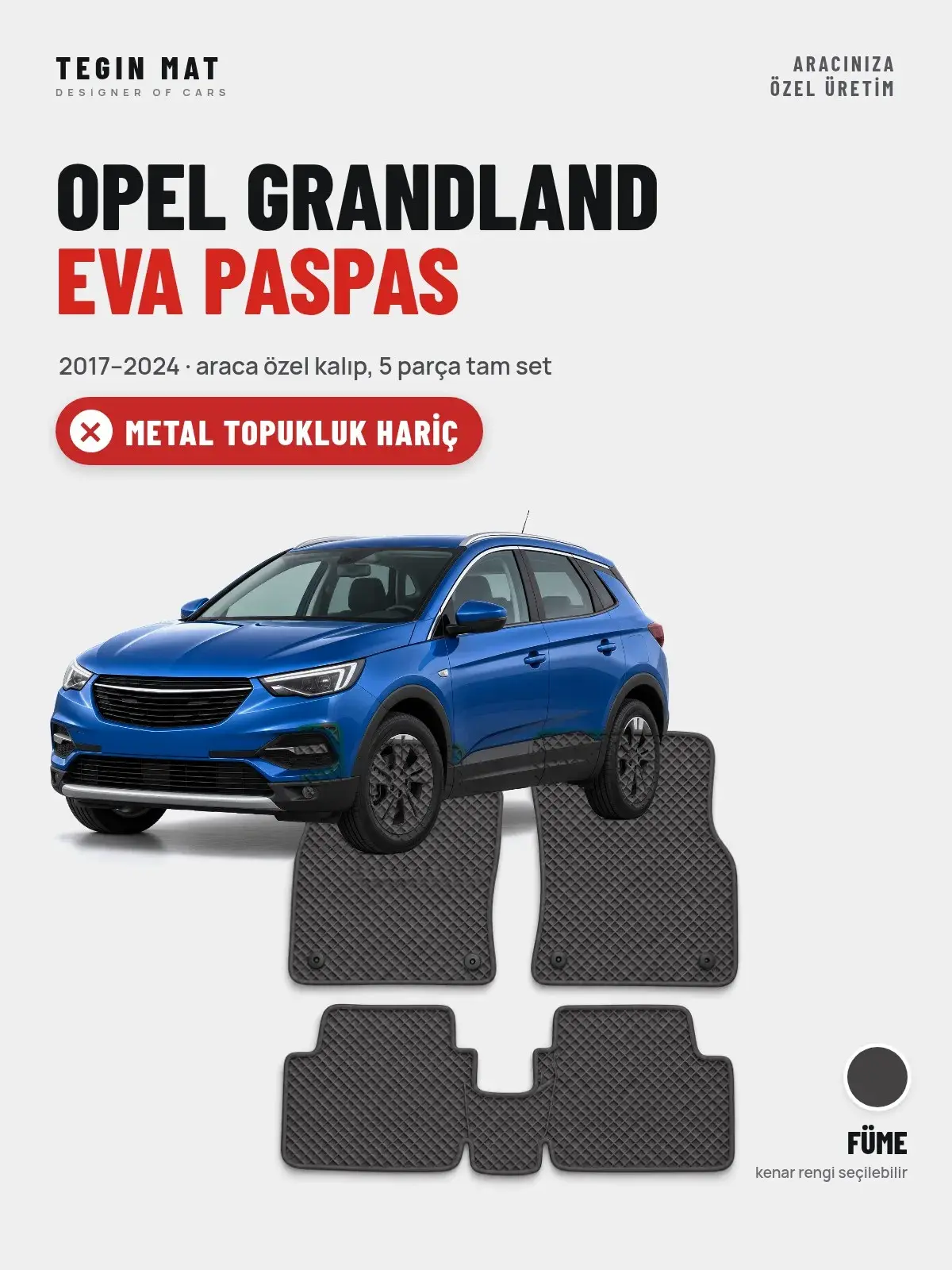 Opel Grandland EVA Oto Paspas Tam Set (2017–2024) Füme – Metal Topukluk Hariç (1)