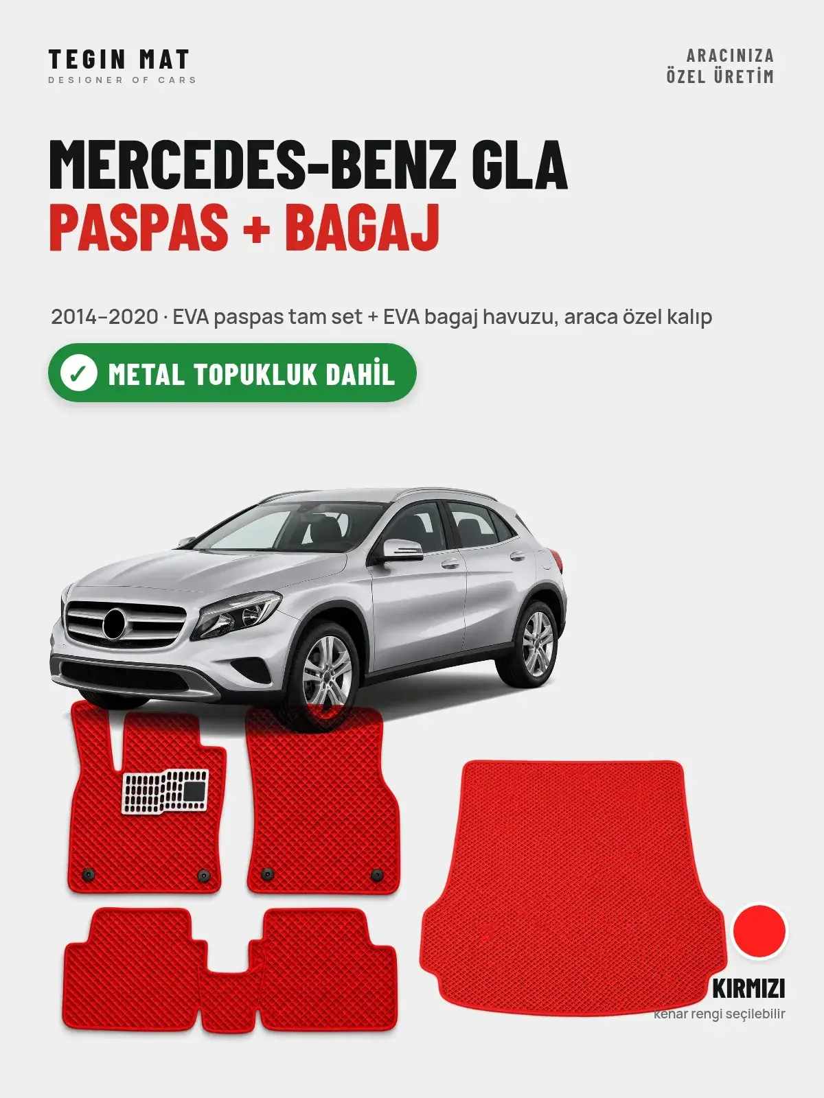 Mercedes-Benz GLA EVA Paspas + Bagaj Havuzu Seti (2014–2020) Kırmızı – Metal Topukluk Dahil (1)