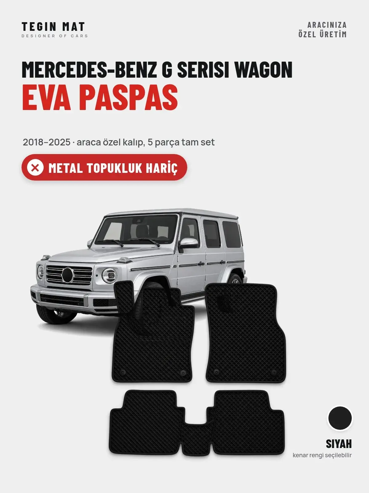 Mercedes-Benz G Serisi Wagon EVA Oto Paspas Tam Set (2018–2025) Siyah – Metal Topukluk Hariç (1)