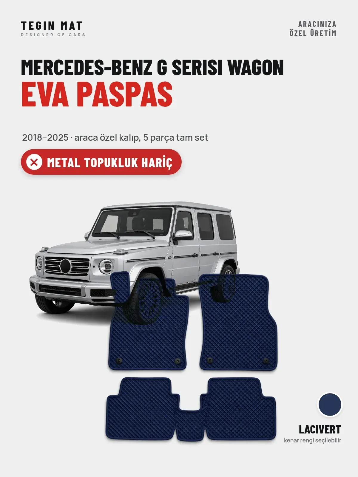 Mercedes-Benz G Serisi Wagon EVA Oto Paspas Tam Set (2018–2025) Lacivert – Metal Topukluk Hariç (1)