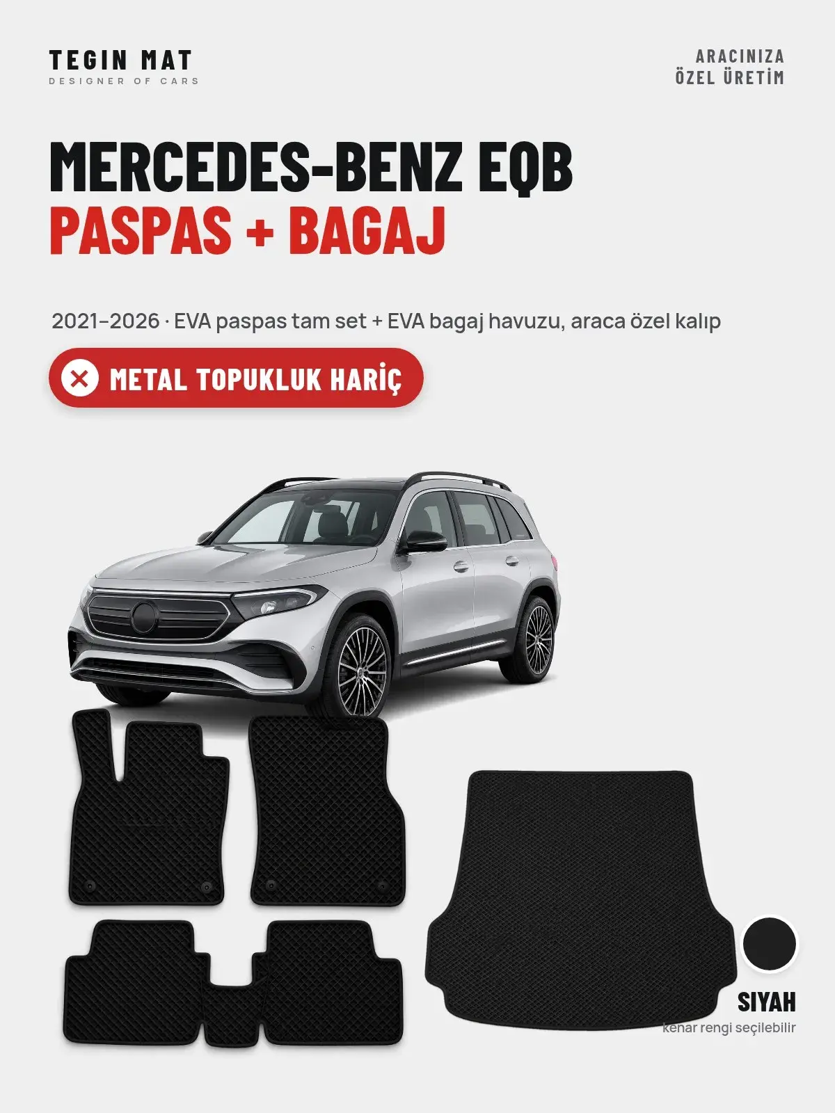 Mercedes-Benz EQB EVA Paspas + Bagaj Havuzu Seti (2021–2026) Siyah – Metal Topukluk Hariç (1)