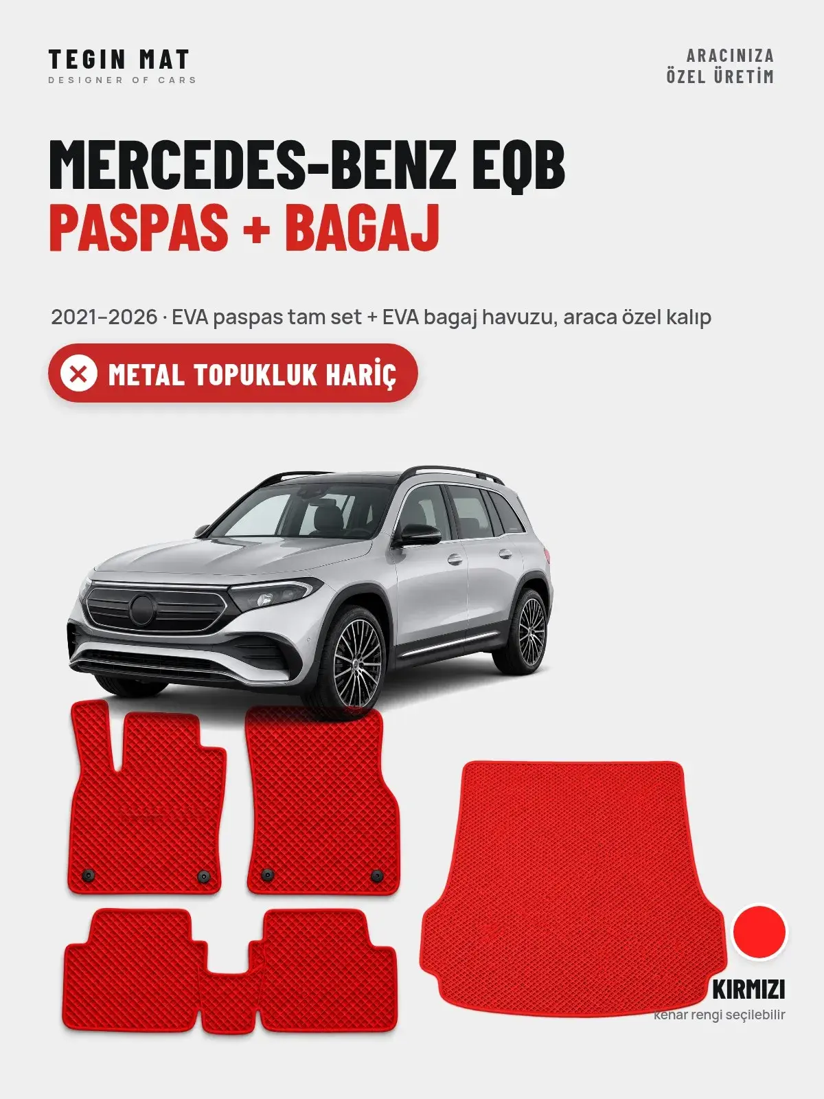 Mercedes-Benz EQB EVA Paspas + Bagaj Havuzu Seti (2021–2026) Kırmızı – Metal Topukluk Hariç (1)